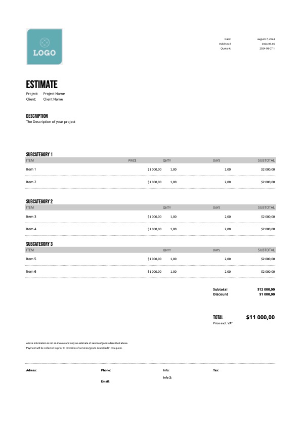 Free Quote Template - Google Sheets